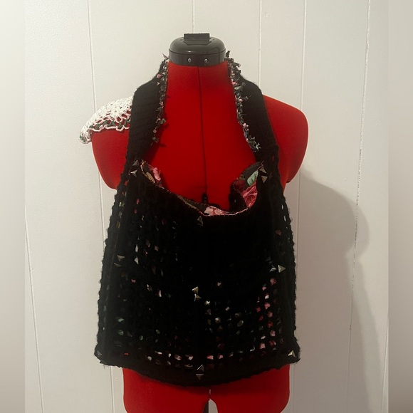 Chic Black Woven Shoulder Bag crochet tote bag - Picture 5 of 5